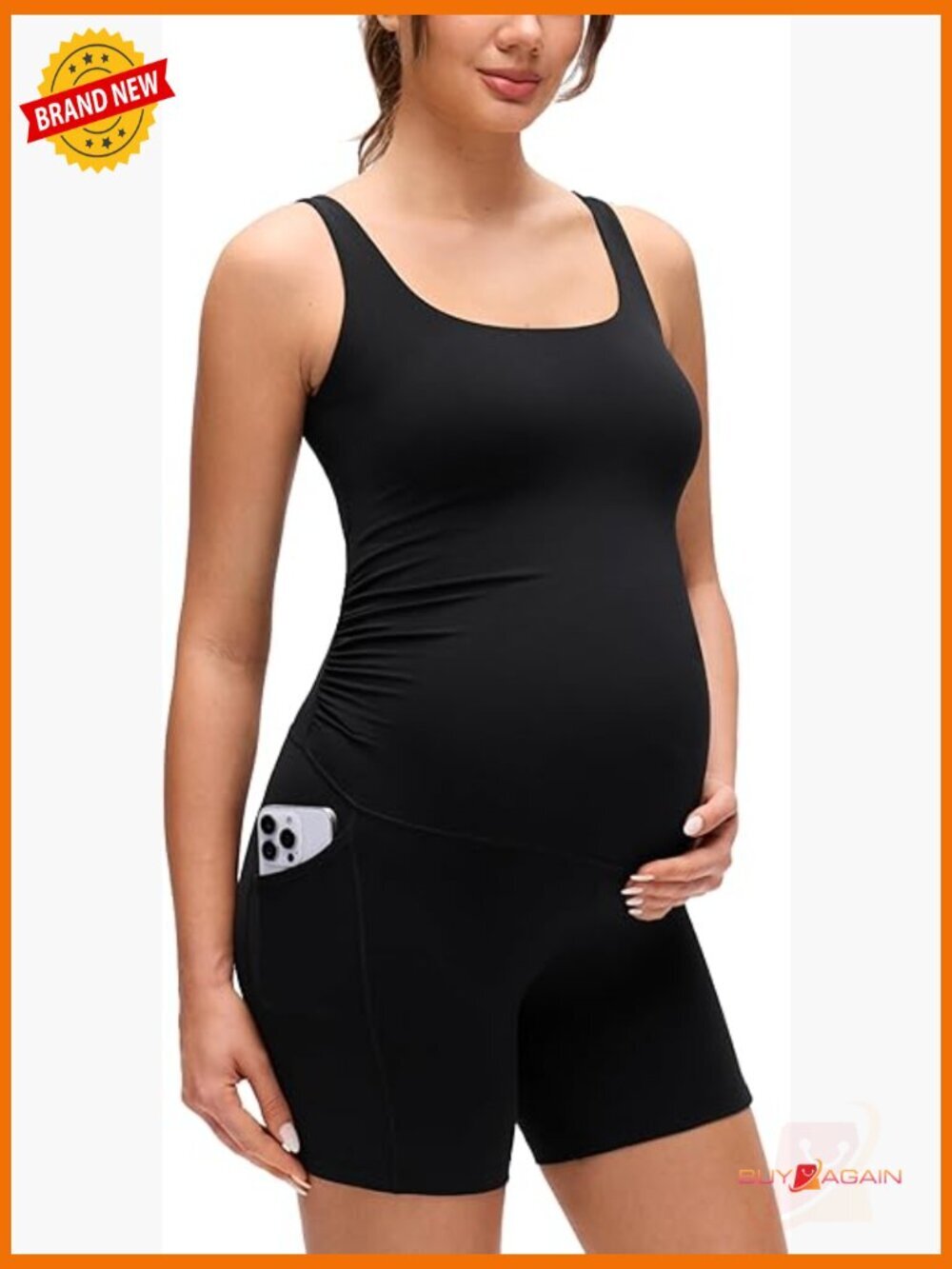 Butterluxe Maternity Romper with Pockets - U Neck Sleeveless Bodycon Shorts